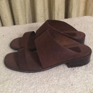 Enzo Angiolini Brown Leather Slide On Sandals Sz 6